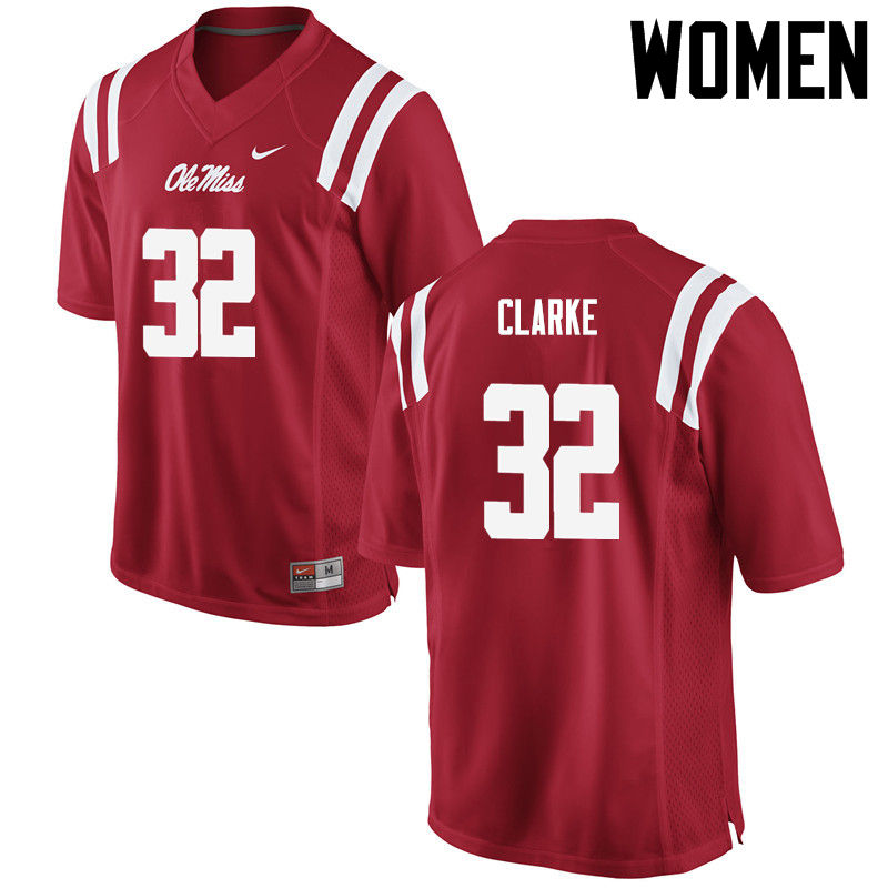 Josh Clarke Ole Miss Rebels NCAA Women's Red #32 Stitched Limited College Football Jersey LJR2158IH